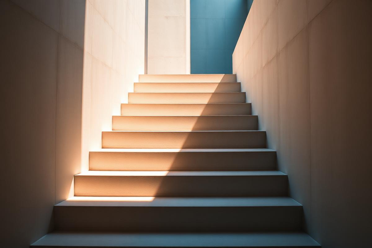 Sunlit concrete steps ascending
