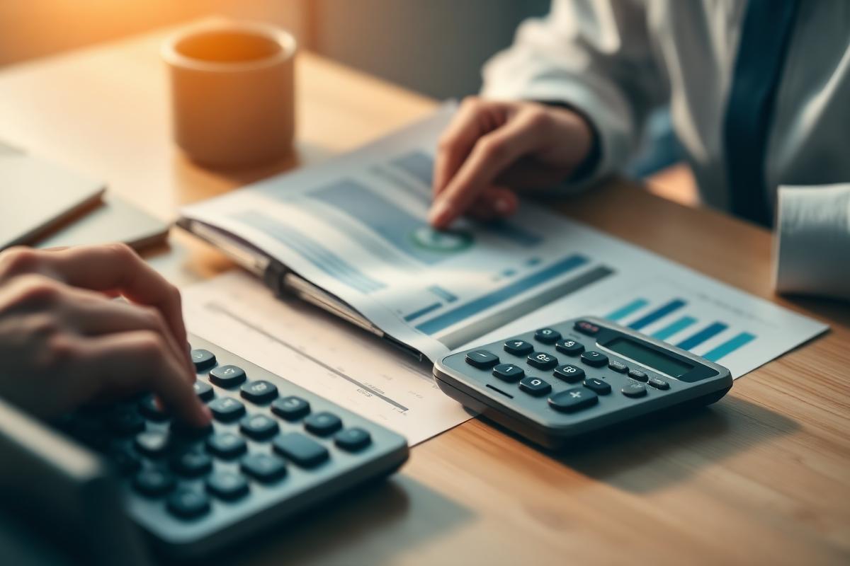 Hands reviewing a margin report with a calculator